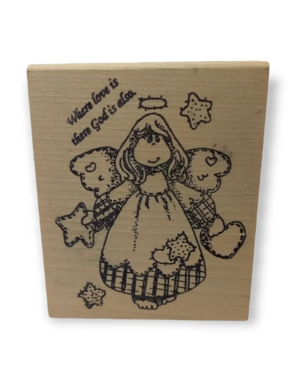 Vintage 2 Piece Patchwork Angel and Country Flowers Girl Rubber Stamp Bundle